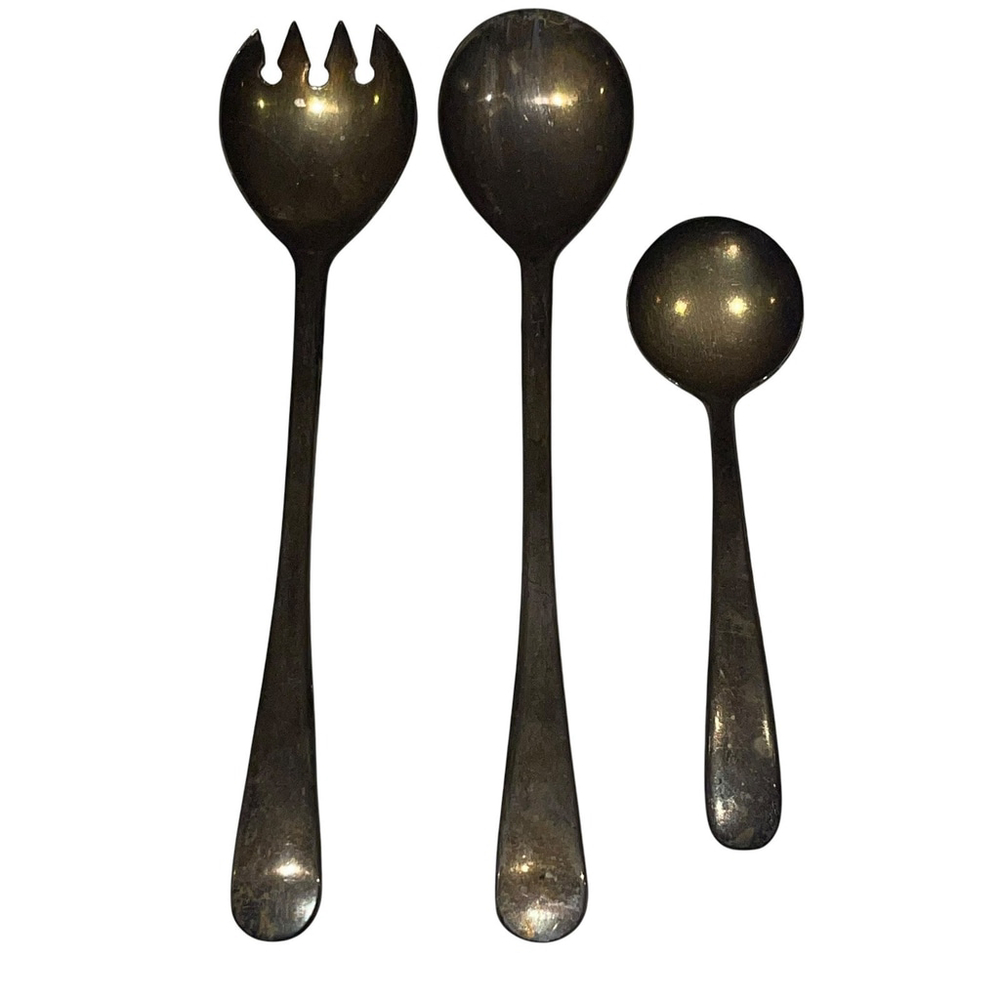 Vtg Italian Silverplated Serving Utensil Set Of 3 Fork Spoon‎ 9" Made In Italy